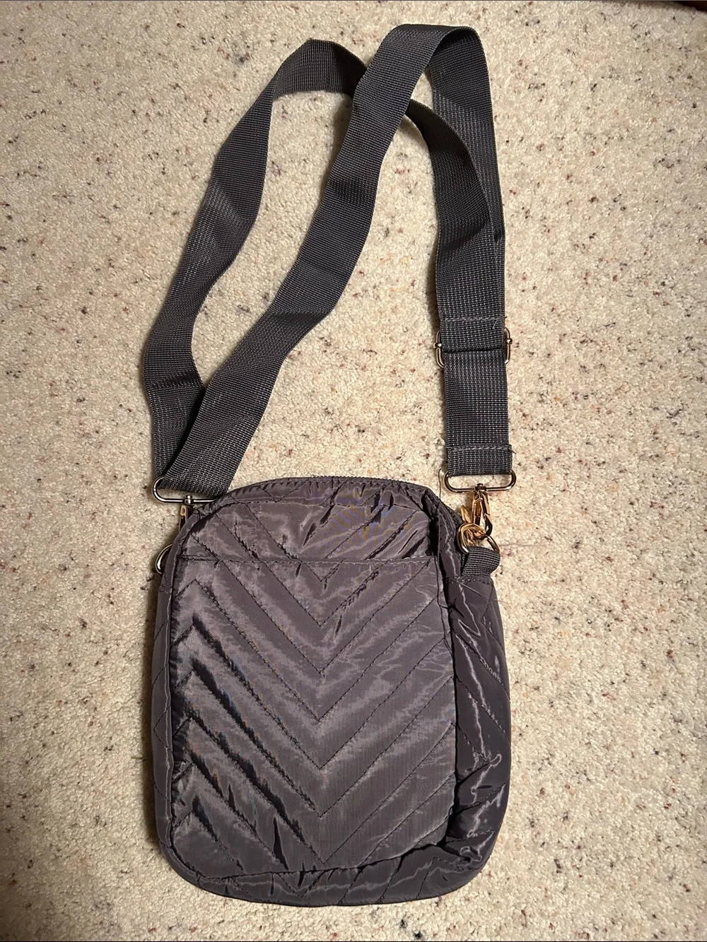 Gray Kedzie Quilted Crossbody Bag with Adjustable Strap